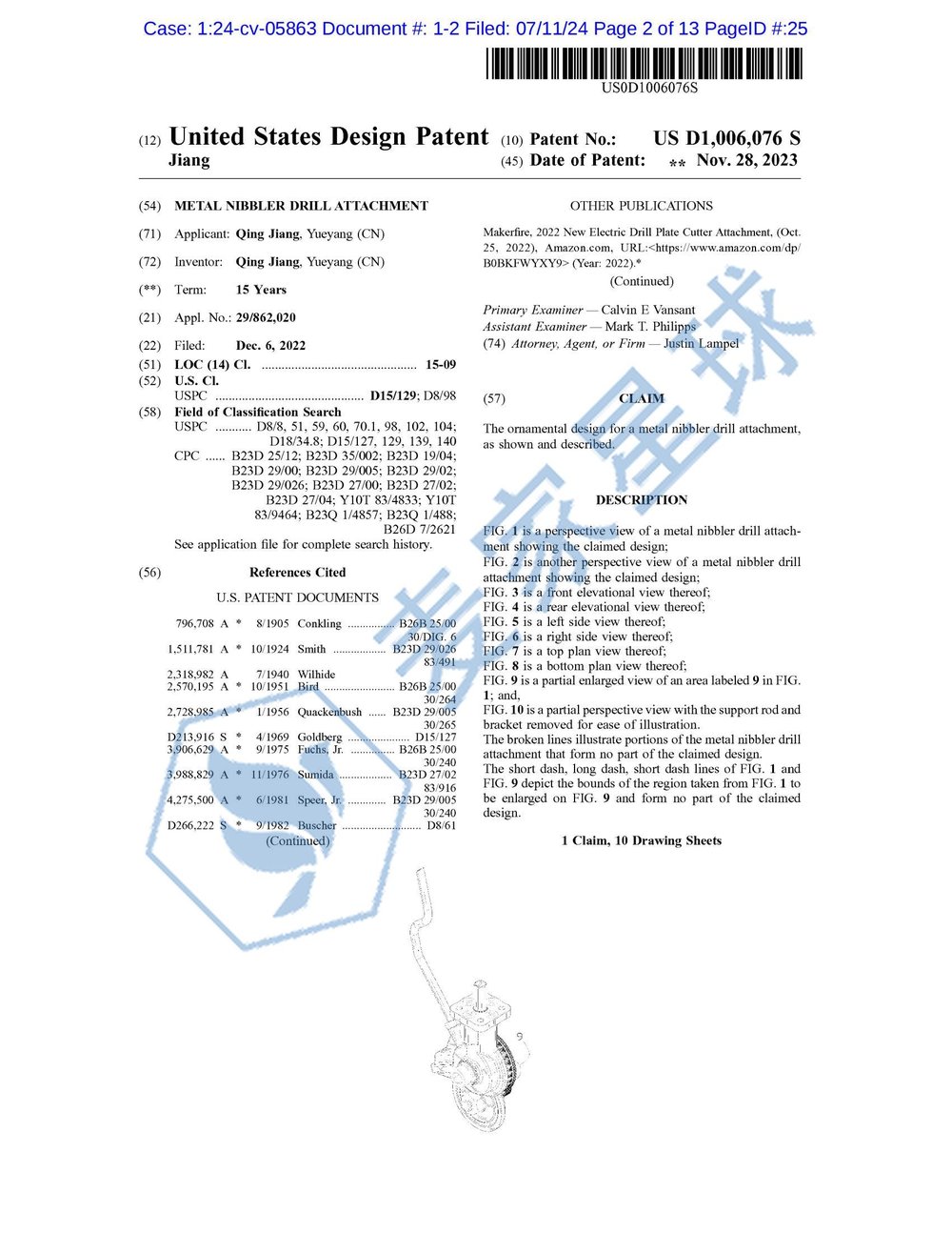 0001-002. (07-11-2024) Exhibit Exh. 2 - U.S. Pat. No. D1006076_00