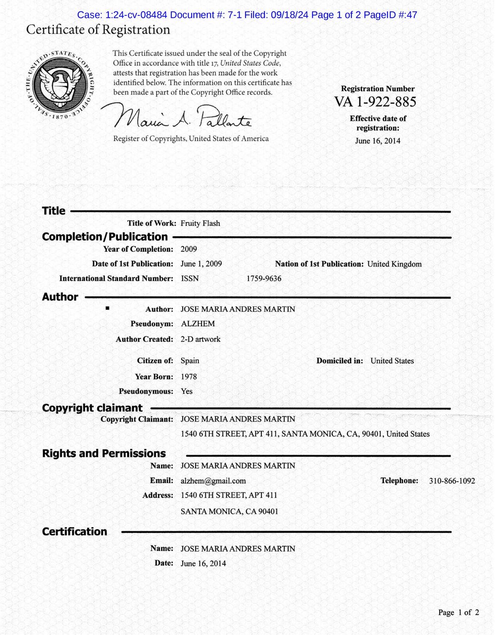 0007-001. (09-18-2024) Exhibit Exhibit 1_00