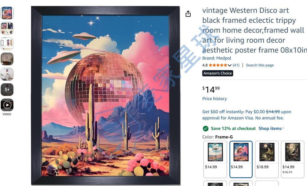 Western Disco art black framed room home decor amazon