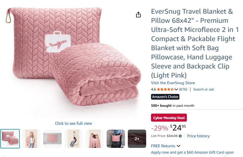 eversnug travel blanket and pillow
